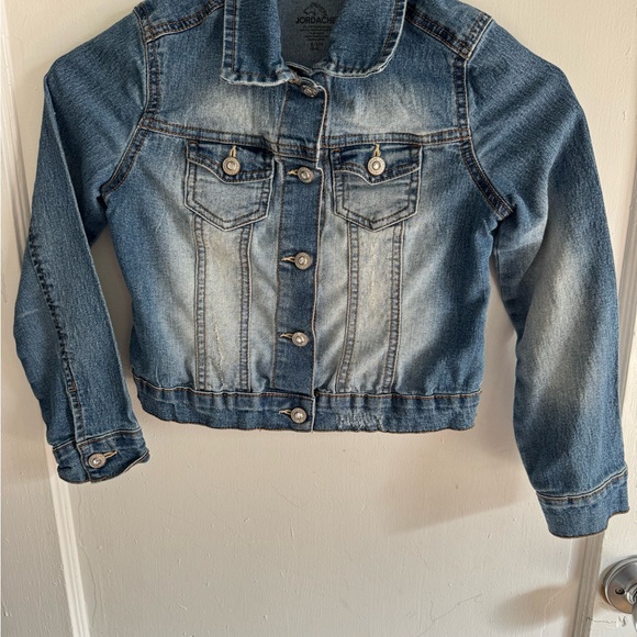 Jordache Denim Jacket Blue Girl's S/CH (6-6X) Button Front Pockets Cropped - Picture 1 of 6